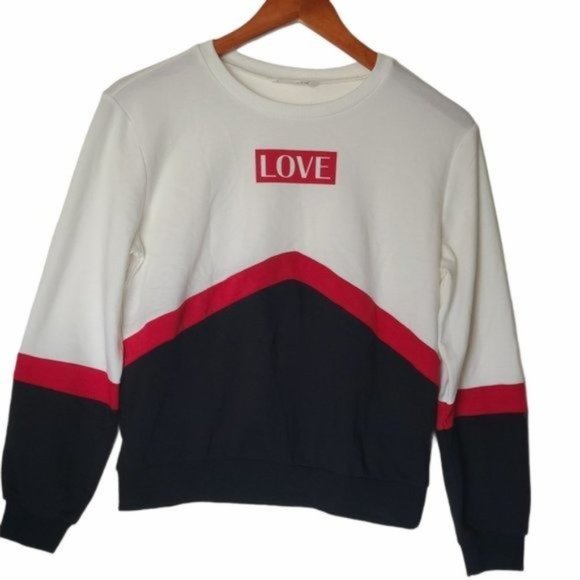 SHEIN Girls Letter Print Colorblock Pullover‎ Love - Picture 2 of 6